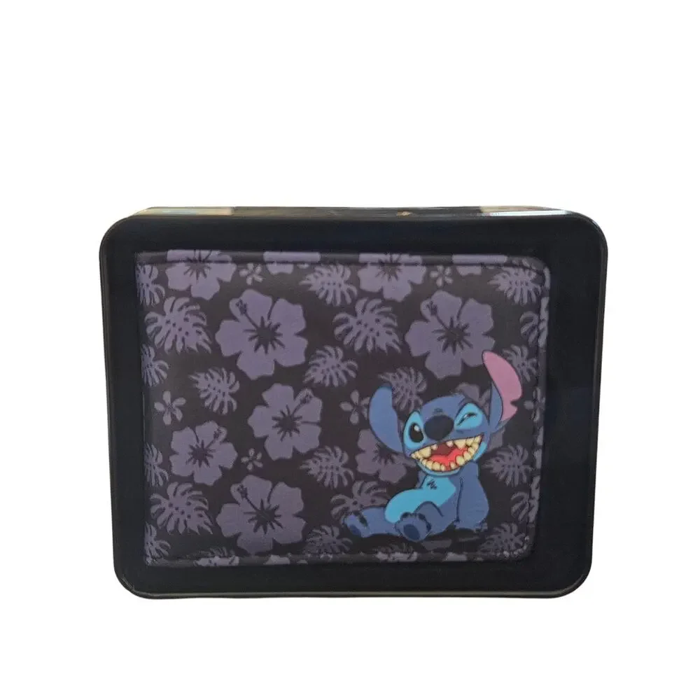 Disney Lilo and Stitch Bifold Wallet NWT Buckle Gift Tin Hawaii Flowers Blue